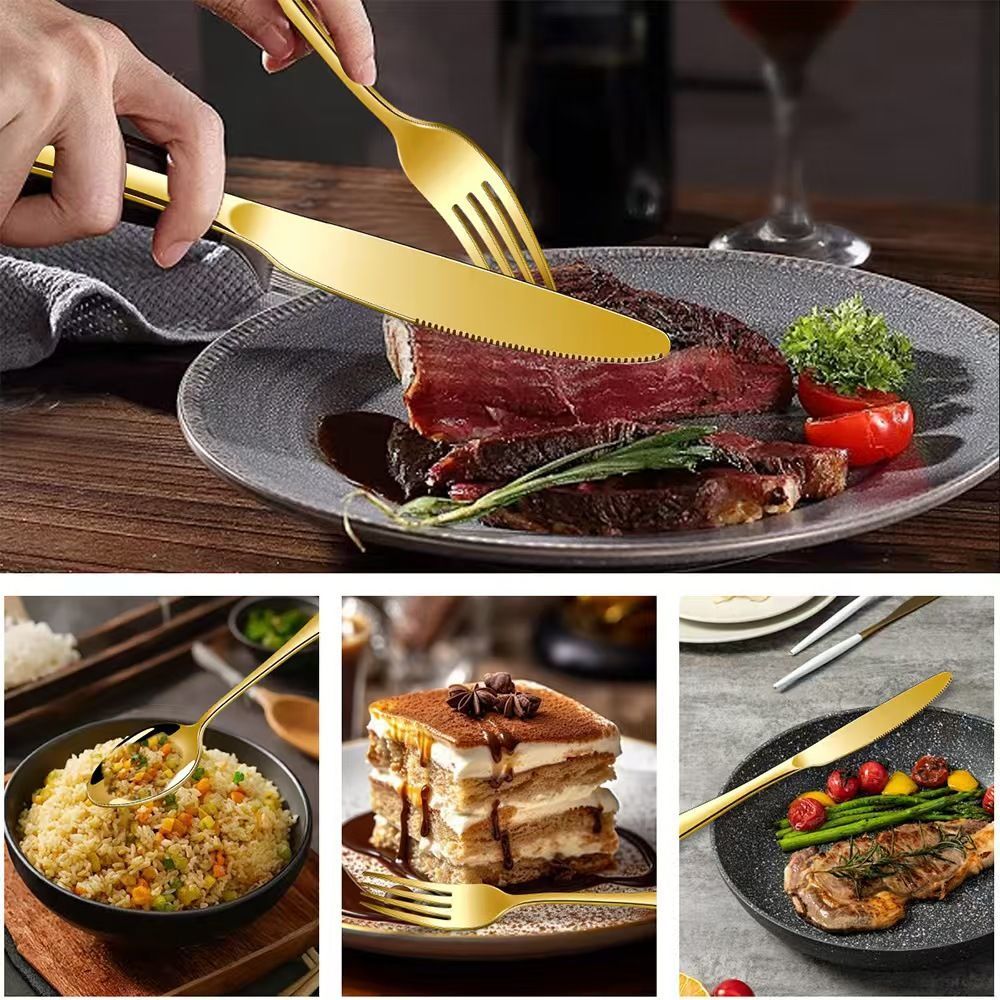 western cutlery set, steak knife and fork set, stainless steel cutlery, gift set for dining, 16-piece cutlery, Australian dining, steak knives Australia, premium cutlery set, gift for couples, housewarming gift - Black - Size 16 -piece set