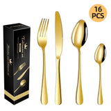 western cutlery set, steak knife and fork set, stainless steel cutlery, gift set for dining, 16-piece cutlery, Australian dining, steak knives Australia, premium cutlery set, gift for couples, housewarming gift - Gold - Size 16 -piece set