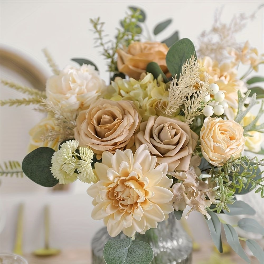 White Nude Artificial Flowers Faux Roses DIY Flower Arrangement Wedding Decorations