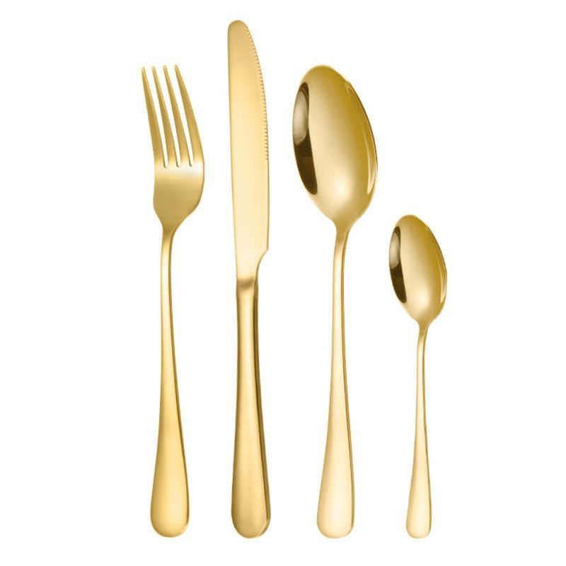 24-Piece Stainless Steel Tableware Set, Mirror-Polished Steak Knife, Fork, and Spoon Cutlery—Rose Gold