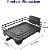 Dish Drying Rack - Multi-Functional Dish Rack for Kitchen Counter with Cutlery Holder, Rust-Proof Storage Solution with Rotatable,  Black