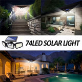 74 LED solar sensor lights with motion sensor, 3 brightness modes, outdoor wall lights, suitable for front door, courtyard, garage, terrace