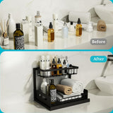 Kitchen sink storage box, pull-out cabinet storage box 2-layer sliding sink rack cabinet storage rack, kitchen bathroom cabinet sink drain storage pull-out frame