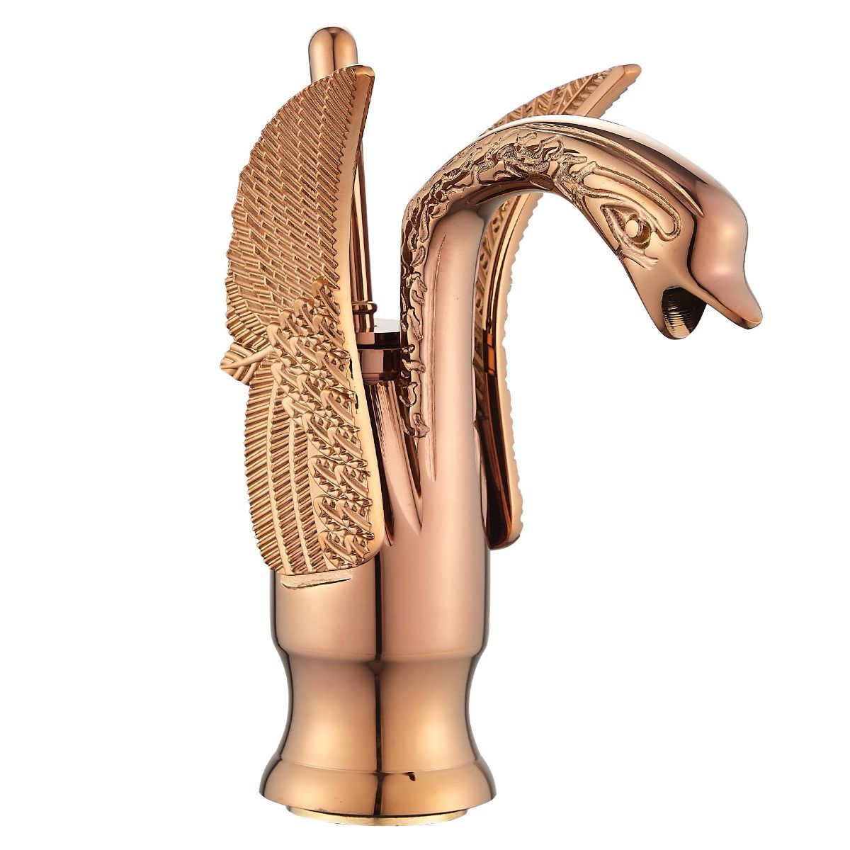 Swan-Shaped Bathroom Faucet – Single-Handle Single-Hole Sink Faucet, Deck-Mounted, Short Model, Elegant Vanity Faucet for Bathroom - Gold - Size 19cm