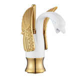 Swan-Shaped Bathroom Faucet – Single-Handle Single-Hole Sink Faucet, Deck-Mounted, Short Model, Elegant Vanity Faucet for Bathroom - White-Gold - Size 19cm