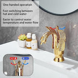 Swan-Shaped Bathroom Faucet – Single-Handle Single-Hole Sink Faucet, Deck-Mounted, Short Model, Elegant Vanity Faucet for Bathroom - White-Gold - Size 19cm