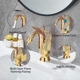 Swan-Shaped Bathroom Faucet – Single-Handle Single-Hole Sink Faucet, Deck-Mounted, Short Model, Elegant Vanity Faucet for Bathroom - White-Gold - Size 19cm