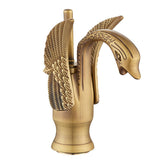 Swan-Shaped Bathroom Faucet – Single-Handle Single-Hole Sink Faucet, Deck-Mounted, Short Model, Elegant Vanity Faucet for Bathroom - White-Gold - Size 19cm