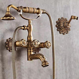 Bathtub Faucet with Handheld Shower – Antique Brass Wall-Mounted Multifunctional Mixer Tap, Hot & Cold Water, Vintage Bathroom Tub Faucet - Bronze - Size A