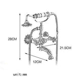 Bathtub Faucet with Handheld Shower – Antique Brass Wall-Mounted Multifunctional Mixer Tap, Hot & Cold Water, Vintage Bathroom Tub Faucet - Bronze - Size A