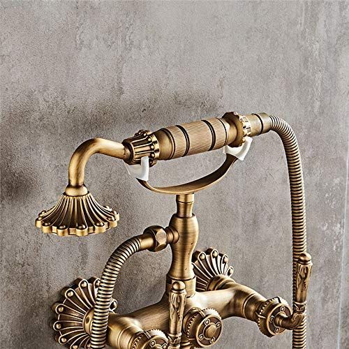 Bathtub Faucet with Handheld Shower – Antique Brass Wall-Mounted Multifunctional Mixer Tap, Hot & Cold Water, Vintage Bathroom Tub Faucet - Bronze - Size A