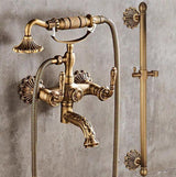 Bathtub Faucet with Handheld Shower – Antique Brass Wall-Mounted Multifunctional Mixer Tap, Hot & Cold Water, Vintage Bathroom Tub Faucet - Bronze - Size B