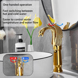 Swan-Shaped Single-Handle Single-Hole Vessel Faucet – Deck-Mounted Bathroom Sink Faucet, Tall Model, Elegant Vanity Faucet - Gold - Size 33cm