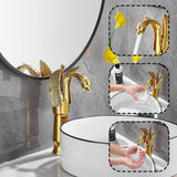 Swan-Shaped Single-Handle Single-Hole Vessel Faucet – Deck-Mounted Bathroom Sink Faucet, Tall Model, Elegant Vanity Faucet - Gold - Size 33cm