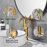 Swan-Shaped Single-Handle Single-Hole Vessel Faucet – Deck-Mounted Bathroom Sink Faucet, Tall Model, Elegant Vanity Faucet - Gold - Size 33cm