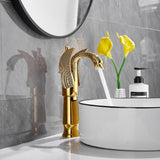 Swan-Shaped Single-Handle Single-Hole Vessel Faucet – Deck-Mounted Bathroom Sink Faucet, Tall Model, Elegant Vanity Faucet - Gold - Size 33cm