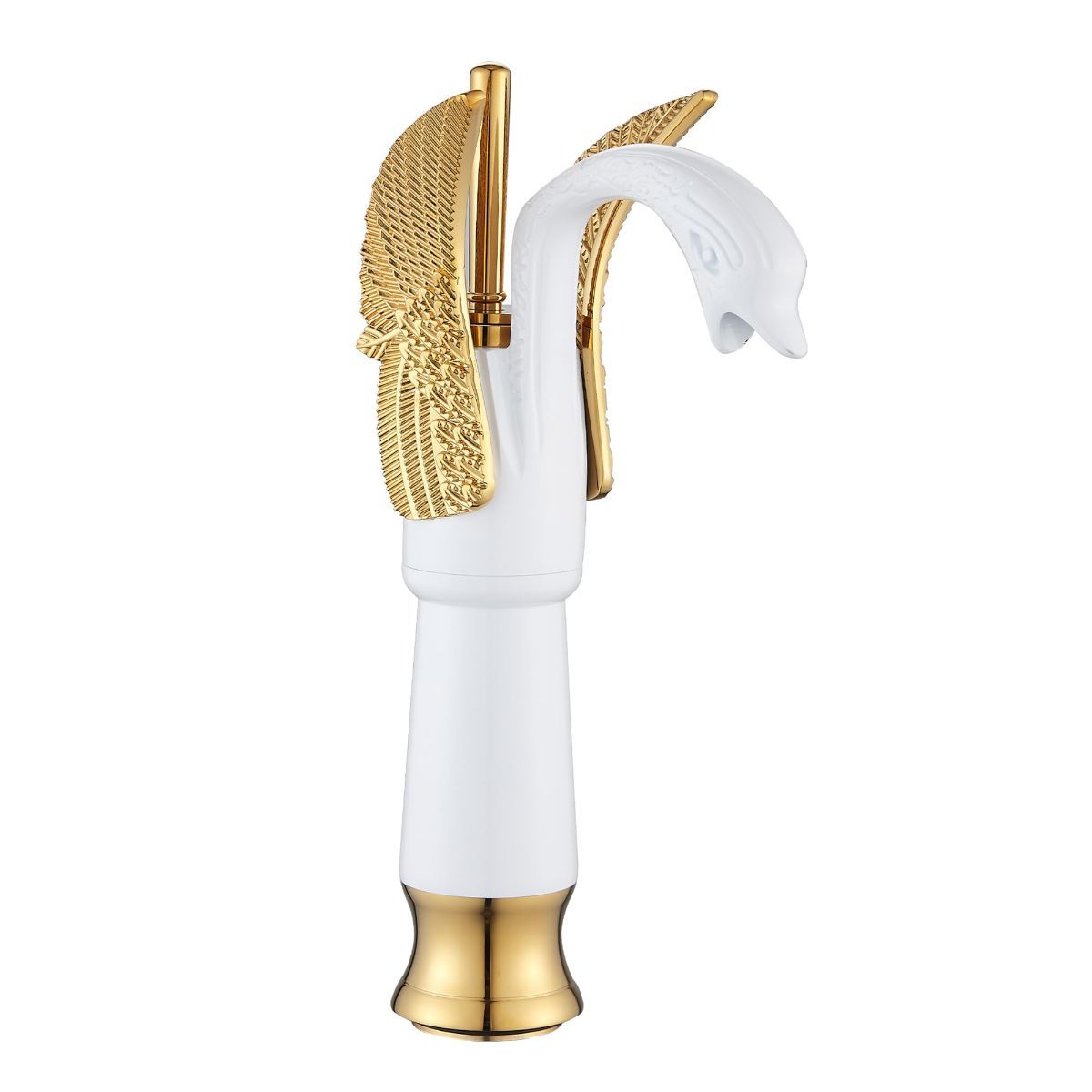 Swan-Shaped Single-Handle Single-Hole Vessel Faucet – Deck-Mounted Bathroom Sink Faucet, Tall Model, Elegant Vanity Faucet - Gold - Size 33cm