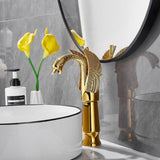 Swan-Shaped Single-Handle Single-Hole Vessel Faucet – Deck-Mounted Bathroom Sink Faucet, Tall Model, Elegant Vanity Faucet - White-Gold - Size 33cm