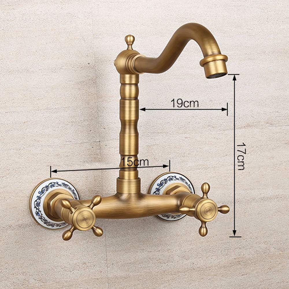 Antique Bathtub Faucet – Dual-Handle Brass Wall-Mounted Tub Faucet with Hot & Cold Mixer, Tall Model, Elegant for Villa Bathroom - Bronze - Size Tall1