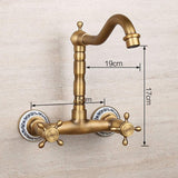 Antique Bathtub Faucet – Dual-Handle Brass Wall-Mounted Tub Faucet with Hot & Cold Mixer, Tall Model, Elegant for Villa Bathroom - Bronze - Size Tall1