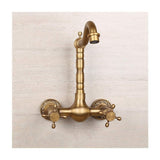 Antique Bathtub Faucet – Dual-Handle Brass Wall-Mounted Tub Faucet with Hot & Cold Mixer, Tall Model, Elegant for Villa Bathroom - Bronze - Size Tall2