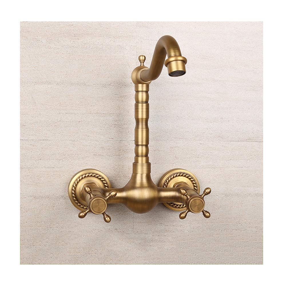 Antique Bathtub Faucet – Dual-Handle Brass Wall-Mounted Tub Faucet with Hot & Cold Mixer, Tall Model, Elegant for Villa Bathroom - Bronze - Size Tall3