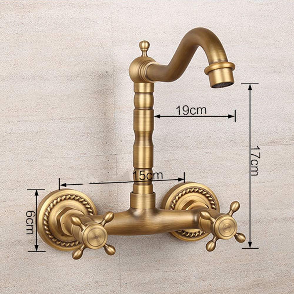 Antique Bathtub Faucet – Dual-Handle Brass Wall-Mounted Tub Faucet with Hot & Cold Mixer, Tall Model, Elegant for Villa Bathroom - Bronze - Size Tall3