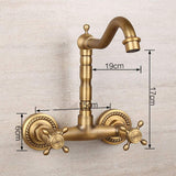 Antique Bathtub Faucet – Dual-Handle Brass Wall-Mounted Tub Faucet with Hot & Cold Mixer, Tall Model, Elegant for Villa Bathroom - Bronze - Size Tall3