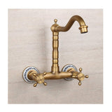 Antique Bathtub Faucet – Dual-Handle Brass Wall-Mounted Tub Faucet with Hot & Cold Mixer, Tall Model, Elegant for Villa Bathroom - Bronze - Size Tall4