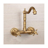 Antique Bathtub Faucet – Dual-Handle Brass Wall-Mounted Tub Faucet with Hot & Cold Mixer, Tall Model, Elegant for Villa Bathroom - Bronze - Size Tall4