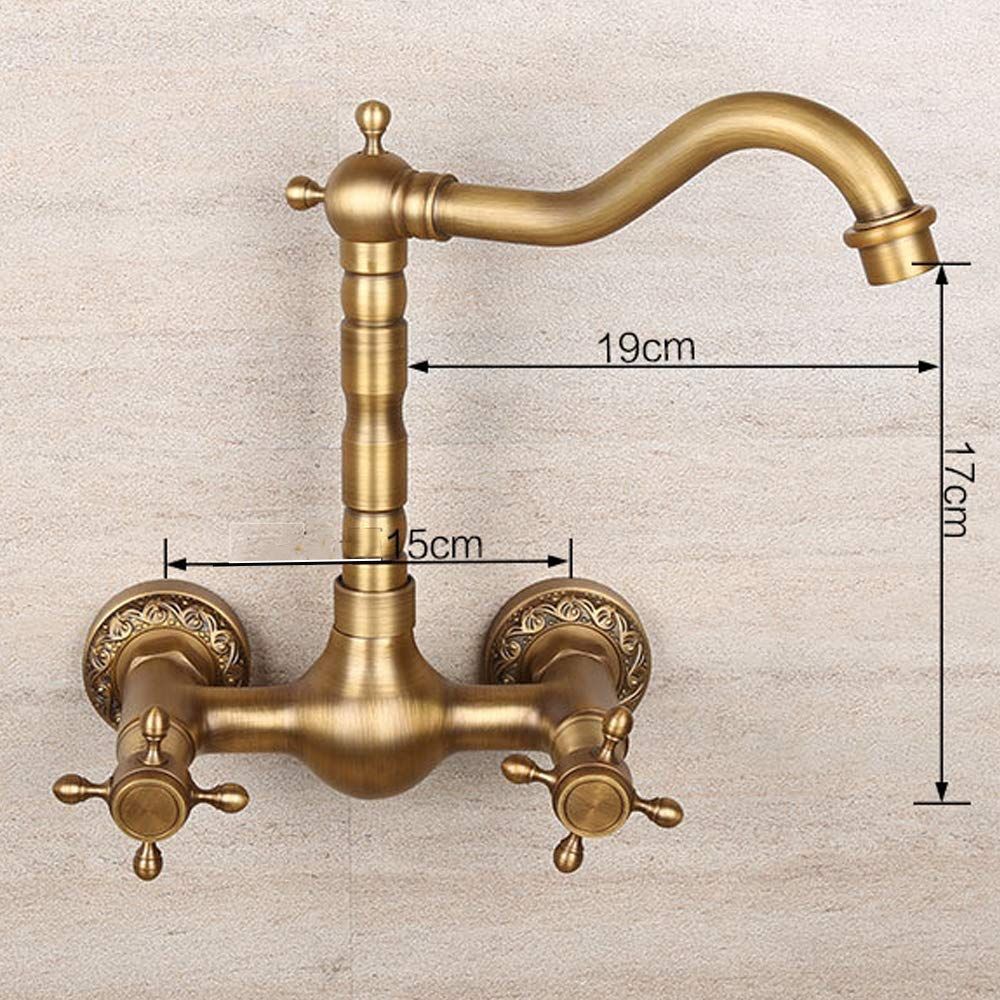 Antique Bathtub Faucet – Dual-Handle Brass Wall-Mounted Tub Faucet with Hot & Cold Mixer, Tall Model, Elegant for Villa Bathroom - Bronze - Size Tall4