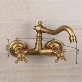 Antique Bathtub Faucet – Dual-Handle Brass Wall-Mounted Tub Faucet with Shower, Hot & Cold Mixer, Short Model, Elegant Bathroom & Villa Faucet - Bronze - Size Short1