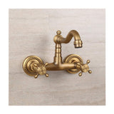 Antique Bathtub Faucet – Dual-Handle Brass Wall-Mounted Tub Faucet with Shower, Hot & Cold Mixer, Short Model, Elegant Bathroom & Villa Faucet - Bronze - Size Short2