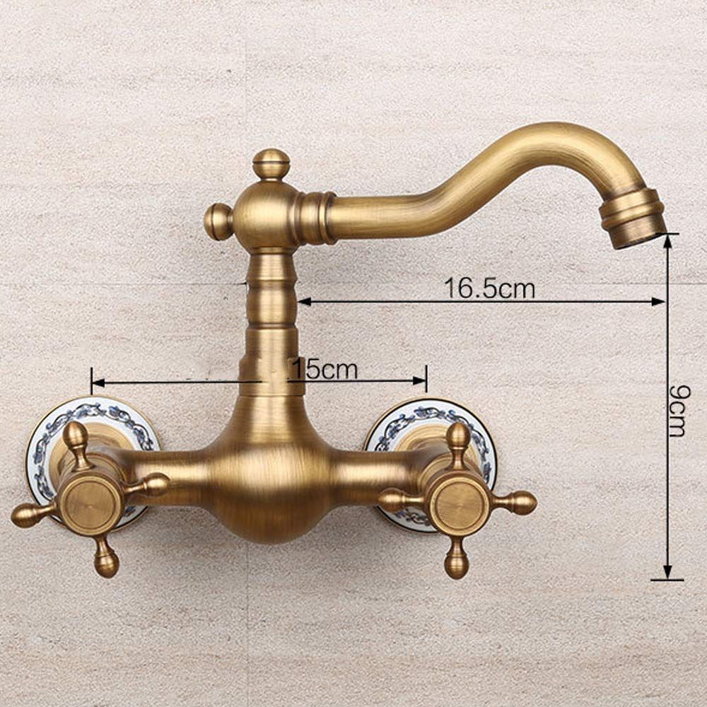 Antique Bathtub Faucet – Dual-Handle Brass Wall-Mounted Tub Faucet with Shower, Hot & Cold Mixer, Short Model, Elegant Bathroom & Villa Faucet - Bronze - Size Short2