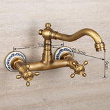 Antique Bathtub Faucet – Dual-Handle Brass Wall-Mounted Tub Faucet with Shower, Hot & Cold Mixer, Short Model, Elegant Bathroom & Villa Faucet - Bronze - Size Short2