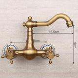 Antique Bathtub Faucet – Dual-Handle Brass Wall-Mounted Tub Faucet with Shower, Hot & Cold Mixer, Short Model, Elegant Bathroom & Villa Faucet - Bronze - Size Short3