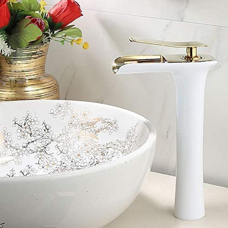 Basin Hot and Cold Water Faucet, Waterfall Type Water Outlet, Antique Brushed Finish – Vintage Bathroom Sink Faucet - Black-Silver - Size 280mm