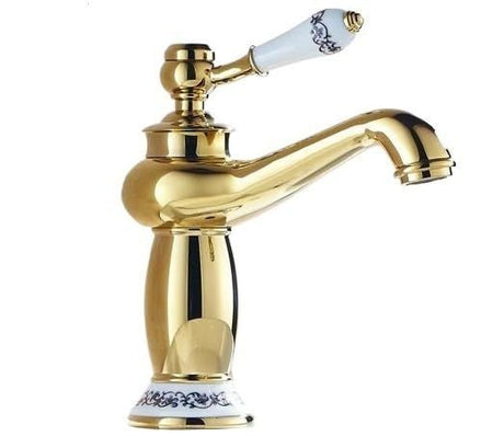 Antique Bronze Basin Faucet – Porcelain Handle, Single Lever Deck-Mounted Mixer Tap, Vintage Style Bathroom Sink Faucet for Elegant Home Décor - White - Size 19.5cm