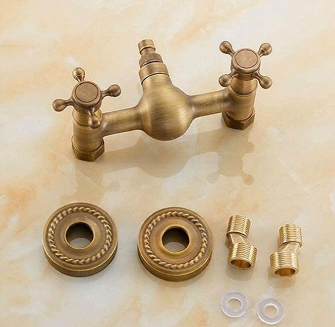 Brass Bathtub Faucet with Antique Finish – Wall-Mounted Hot & Cold Water Faucet for Bathroom and Shower