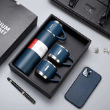 Stainless Steel Vacuum Flask Gift Set with 2 Sharing Cups — 500ml Double-Wall Insulated Bottle | 12H Hot, 24H Cold | Coffee & Tea Travel Mug | Father's Day Birthday Gift - Black - Size 500ml