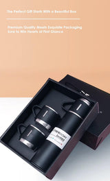 Stainless Steel Vacuum Flask Gift Set with 2 Sharing Cups — 500ml Double-Wall Insulated Bottle | 12H Hot, 24H Cold | Coffee & Tea Travel Mug | Father's Day Birthday Gift - Blue - Size 500ml