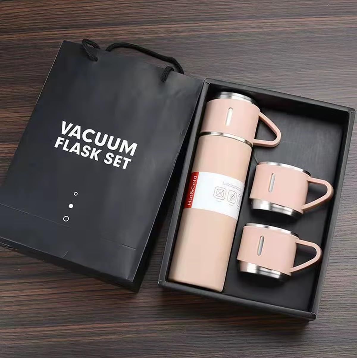 Stainless Steel Vacuum Flask Gift Set with 2 Sharing Cups — 500ml Double-Wall Insulated Bottle | 12H Hot, 24H Cold | Coffee & Tea Travel Mug | Father's Day Birthday Gift - Blue - Size 500ml