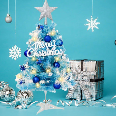 Mini Christmas Tree, Small Artificial Xmas Tree – Perfect for Christmas Decor, Home Decor, Tabletop Display, Office Desk, Party Centerpiece, Windowsill, Mantel, and Year-Round Festive Setting - Blue - Size 45cm