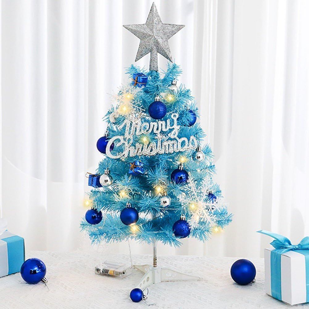 Mini Christmas Tree, Small Artificial Xmas Tree – Perfect for Christmas Decor, Home Decor, Tabletop Display, Office Desk, Party Centerpiece, Windowsill, Mantel, and Year-Round Festive Setting - Blue - Size 60cm