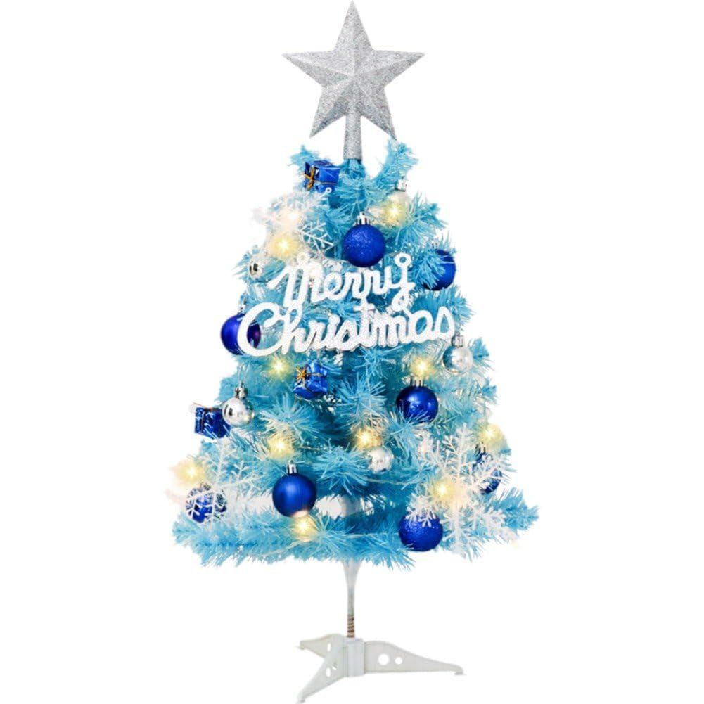 Mini Christmas Tree, Small Artificial Xmas Tree – Perfect for Christmas Decor, Home Decor, Tabletop Display, Office Desk, Party Centerpiece, Windowsill, Mantel, and Year-Round Festive Setting - Blue - Size 60cm