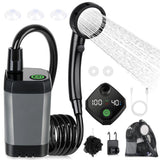 Portable Shower for Camping, [Long-Lasting] 6000mAh Rechargeable Camping Shower with Intelligent LED Display, 4 Spray Modes, IPX7 Waterproof Outdoor Camp Pump for Hiking, Travel, Car, Pet - Gray - Size 4.64*2.64in
