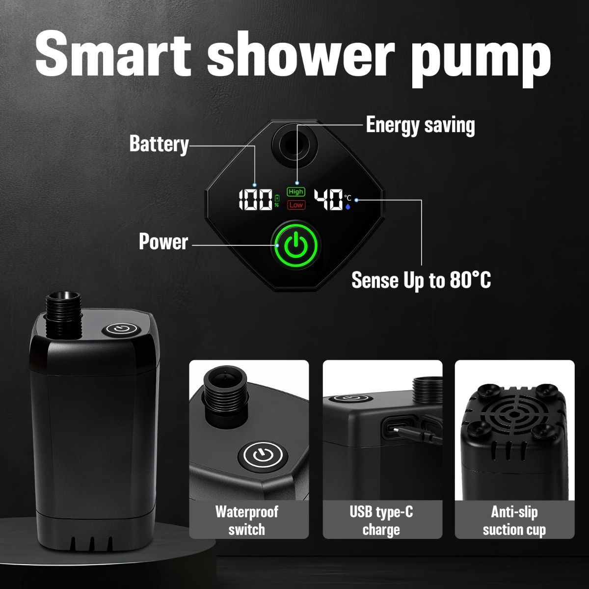 Portable Camping Shower, 6000mAh Rechargeable Outdoor Shower Pump 4 Spray Modes & Speeds, Ipx7 Waterproof, LED Display, Portable Shower for Camping, Car & Pet - Gray - Size 5.3-gallon bucket