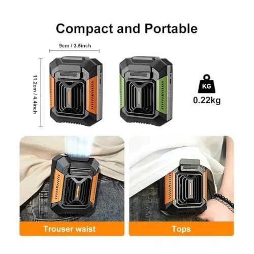 Portable Waist Fan, Portable Waist Fan, Rechargeable Hanging Neck Wearable Belt Shirt Body Outdoor Working Clip,Belt Fan - Green - Size 11.2*9cm