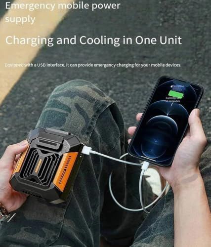 Portable Waist Fan, Portable Waist Fan, Rechargeable Hanging Neck Wearable Belt Shirt Body Outdoor Working Clip,Belt Fan - Orange - Size 11.2*9cm