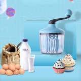 Hand-Crank Egg Beater with 4-Axis Stir Bar – Manual Kitchen Mixer for Whipping Cream, Eggs & Batter – Food-Grade Plastic & Stainless Steel Design (Blue)